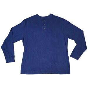 Saddlebred Men Navy‎ Blue Long Sleeve Henley Shirt Button Up Cotton  Large (C)